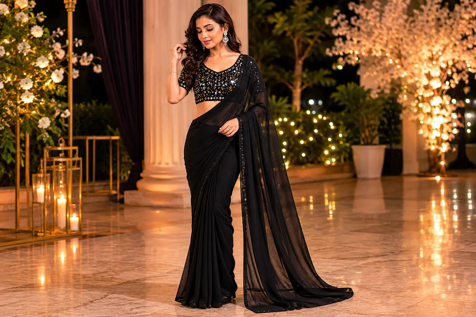 how to style a plain chiffon saree