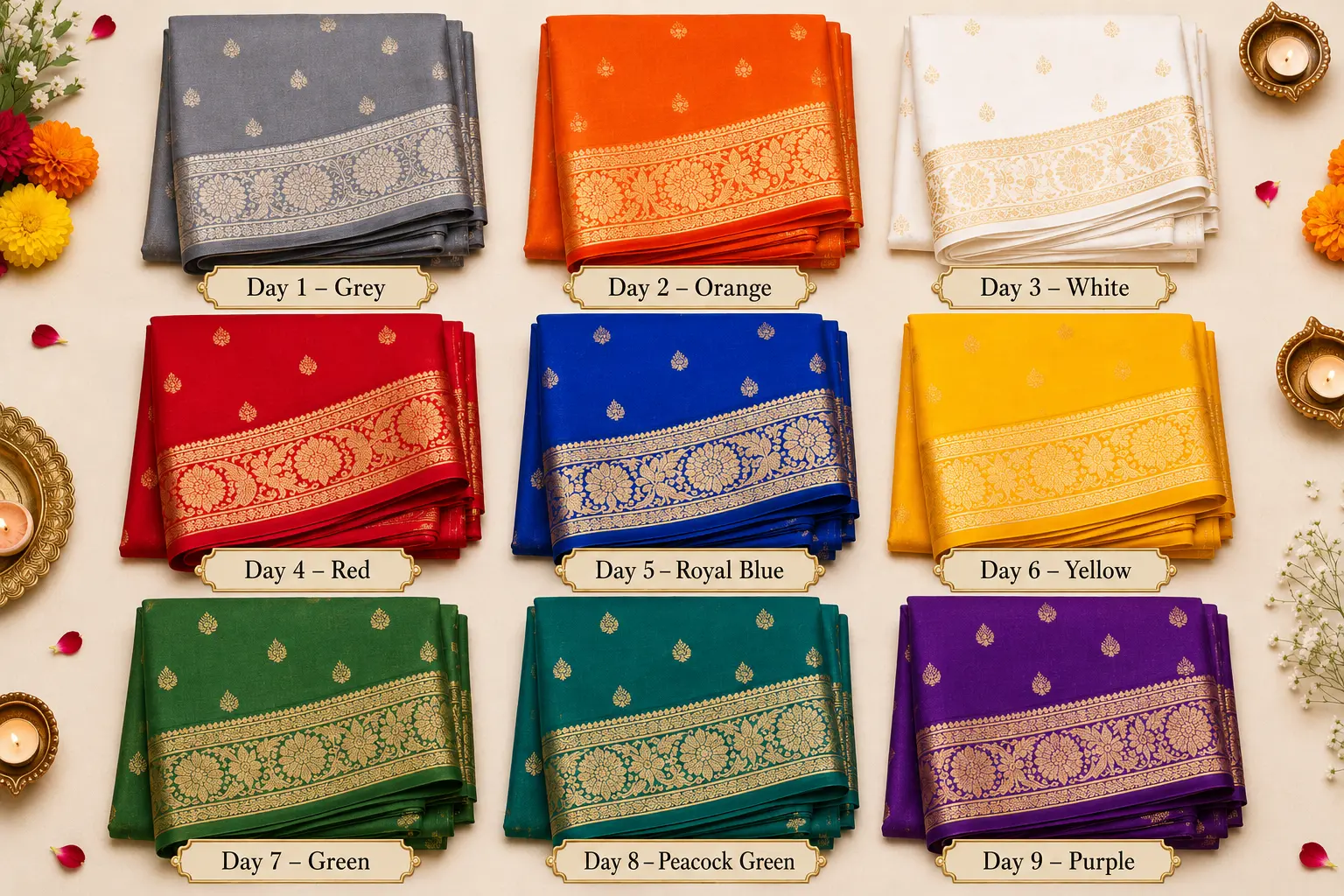 Navratri 9 Days, 9 Colours The Complete Saree Guide